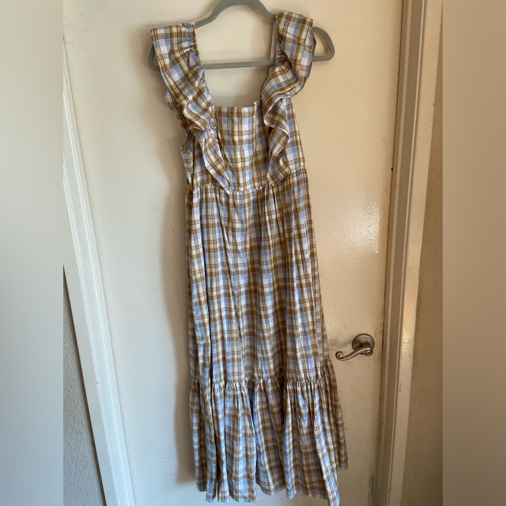 Madewell Ruffle-Sleeve Tiered Midi Dress Square Neck SZ 12 NWT - Picture 3 of 7